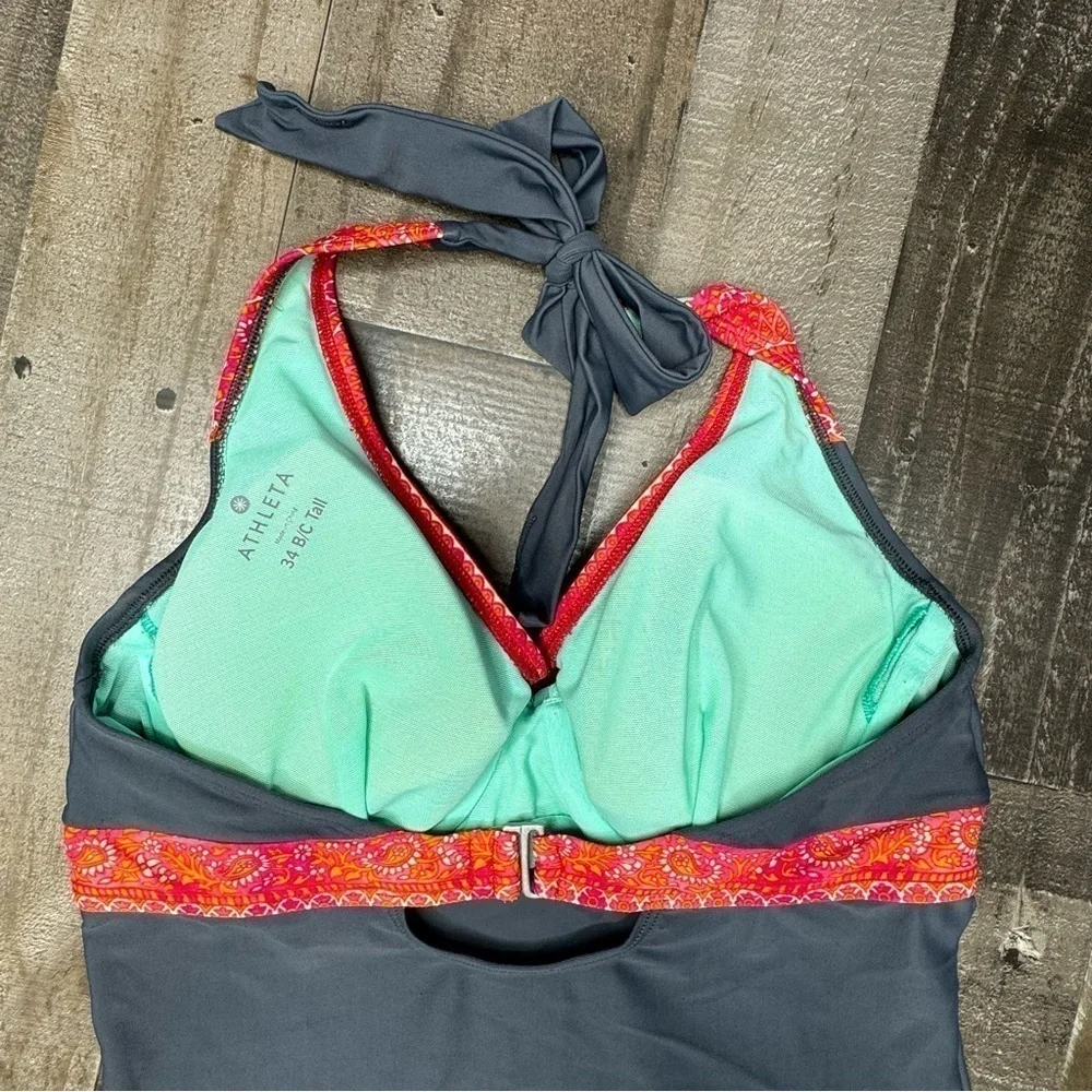 Athleta Ventana Boho Paisley Tiki Halter Bra TopTankini 34B/C Tall